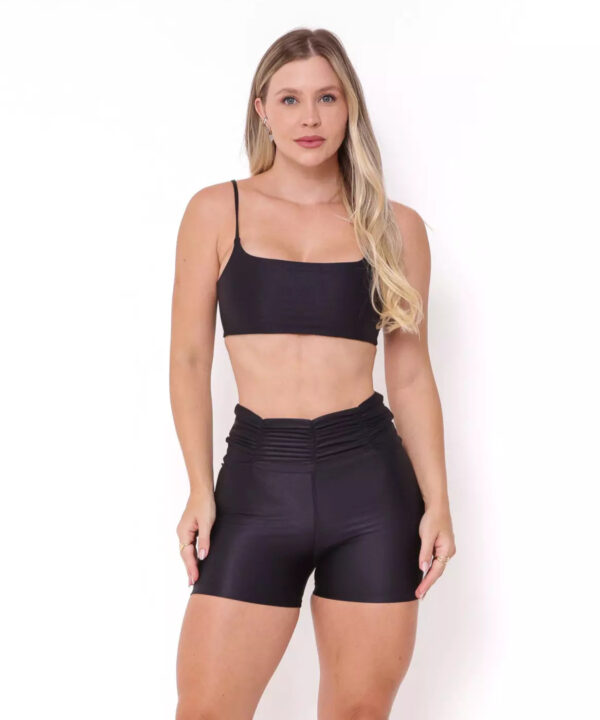 Conjunto Fitness Cós Franzido Compressão Preto